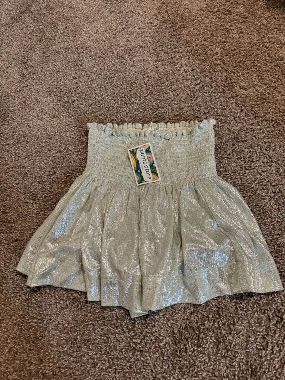 QUEEN OF SPARKLES Metallic Silver Smocked Shorts